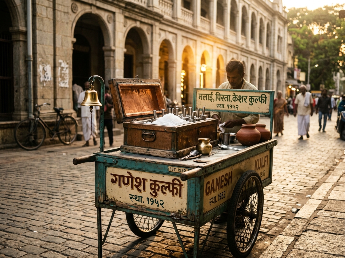 1950s Street Kulfi Cart with Brass Bell and Ice Chest